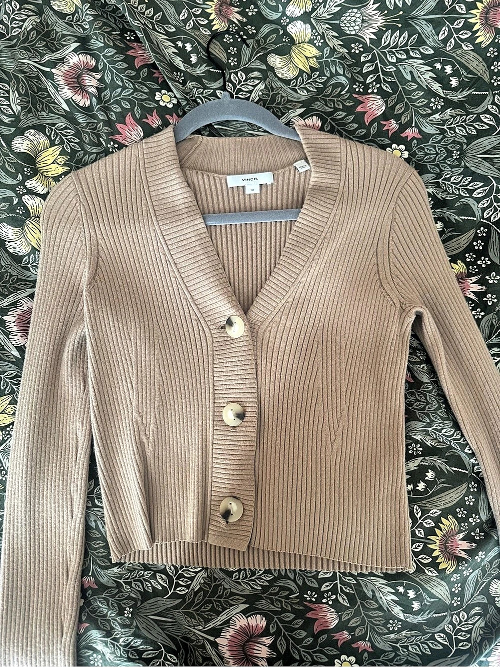 Vince Rib Work-to-weekend Button Front Cardigan Brown Small